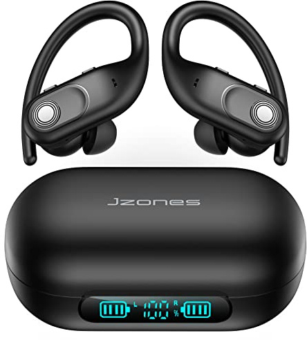 Jzones Wireless Earbuds Bluetooth Headphones 130Hrs Playtime with 2500mAh Wireless Charging Case LED Diaplay Hi-Fi Waterproof Over Ear Earphones for Sports Running Workout Gaming