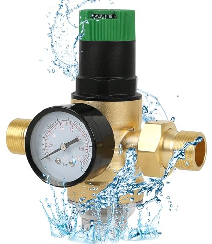 Druckminderer Wasser mit Manometer und Siebfilter,Wasserdruckminderer 3/4 Zoll Messing Druckregler,Wasserfilter mit Druckminderer