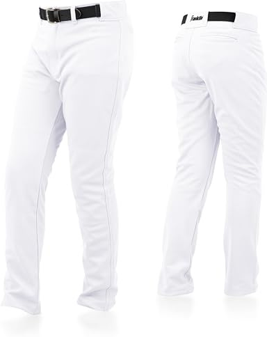 Franklin Sports Youth Baseball + Softball Pants - Relaxed Black Baseball Pants for Kids - Boys + Girls Relaxed Style Baseball + Softball Pants with Belt Loop - White - Youth Small