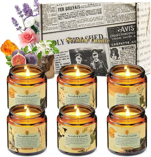 Scented Candles Gift Set, 6 Pack 3.5 Oz Candles Set, Long Lasting Amber Candles Jar, Candles Gifts Set for Women, Birthdays, Weddings, Christmas