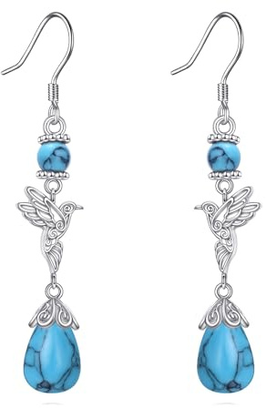 VONALA Schmetterling Türkis Ohrringe Damen 925 Sterling Silber Ohrhänger Vintage Haken Tropfen Ohrringe Bohemian Ethnic Retro Schmuck Geschenke für Sie Frauen Mädchen (Türkiser Kolibri)