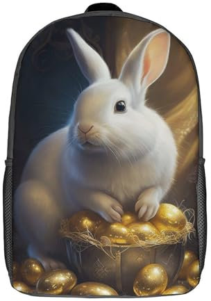 XJmoney Kaninchen-Osterhasen-Tier-Rucksack, Schulranzen, Rucksack für Mädchen, Jungen, Rucksäcke, großes Fassungsvermögen, Kinderrucksack, leichte Schultaschen für Kinder, Studenten, 43,2 cm