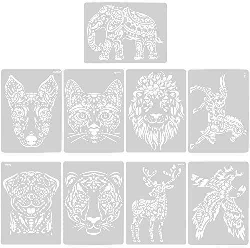 9 Piezas Stencil Plantillas Pintura Animal, 29 * 21cm Plantilla para Pintar Animales, Reutilizable Painting Templates Kit para Niños, Dibujo Art Plantillas para Pintar en Madera Pared Tela Decoración