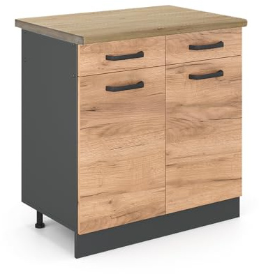 Vicco Küchenunterschrank R-Line, Goldkraft Eiche, 80 cm, AP Eiche, zur freien Kombination innerhalb modularer Küchensysteme