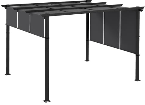Outsunny Gazebo Pergola da Giardino 3x3.5 m con 3 Tettucci Regolabili, Pergolato in Acciaio e Poliestere Anti UV, Grigio Scuro
