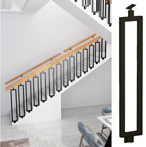 (Schwarz/Gold) Metalldeck-Geländerpfosten 60-125 cm hoher rechteckiger Handlauf-Leitgeländer, mit verstellbarer Halterung, Spindelpfosten, für Innen- und Außentreppen (Farbe: Schwarz, Größe: 105 cm)
