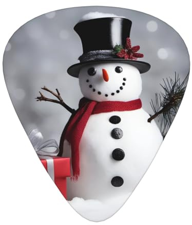 Gitarrenplektren, 12 Stück, angenehm in der Hand mit glatten Kanten, drei Stärken, passend zu weihnachtlichen Schneemann-Drucken