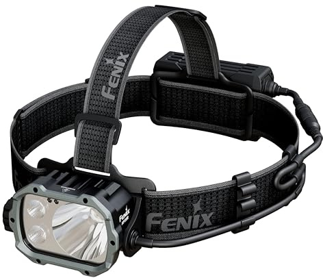 fenix HP35R, Rechargeable Ultra Powerful Head Torch | 4000 Lumens | 450m | 500hrs Max | Comfortable Wide Headband | Red Rear Safety Light | IP66