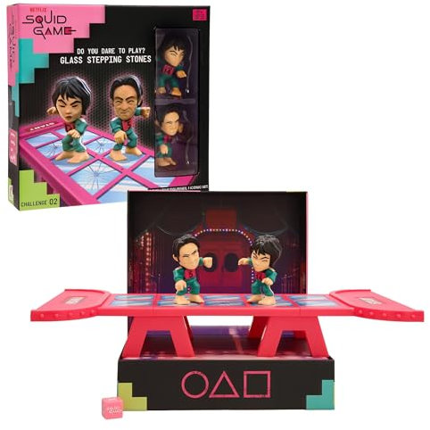 IMC Toys Squid Game Challenge Glass Tile, Spiel aus der Netflix-Serie, Herausforderungen zum Spielen und Ausstellen, inklusive Mini-Set und Figuren, Spiel für Erwachsene ab 17 Jahren