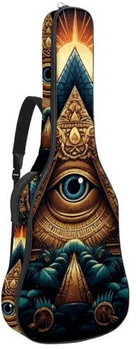 Gitarrentasche, 104 cm, doppelter verstellbarer Schultergurt, Akustikgitarre, Gigbag, blaue Pyramide mit Augen-Gitarrenkoffer, wasserdichtes Oxford-Gewebe, dicker Schwamm, Blaue Pyramide mit dem Auge,