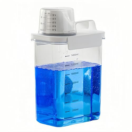 FHISKUNYU Contenitore Detersivo Polvere - Porta Detersivo in Polvere da 1800ml, Ermetico, Trasparente, con Misurino, Ideale per Detersivo e Altri Liquidi