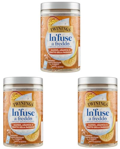 Twinings, In'fuse Mango, Arancia e Frutto della Passione, Infuso Senza Zucchero per Acqua Fredda dalle Note Esotiche, Ideale per Momenti di Freschezza e Idratazione da Portare Sempre con Te, 10 Filtri