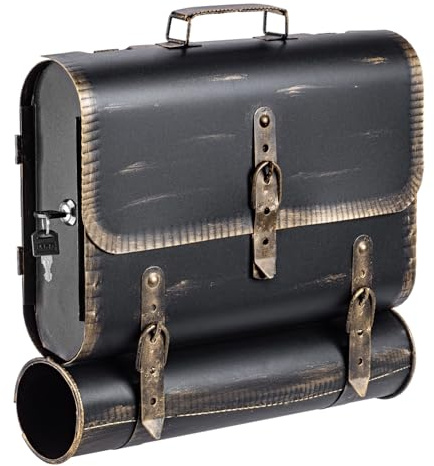 Stelling® BRIEFKASTEN Handarbeit Antik Kupfer - Silber - Bronze - Gold Look Tasche Ranzen Zeitungsrolle Farbe: Schwarz-Bronze | Entnahme: Links