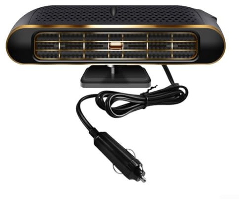 Auto-Heizlüfter, kühler und heißer Ventilator, 12 V, 120 W, Anti-Beschlag-Defrost-Windschutzscheiben-Entfroster-Heizung für Autos, Geländefahrzeuge (Schwarzgold)