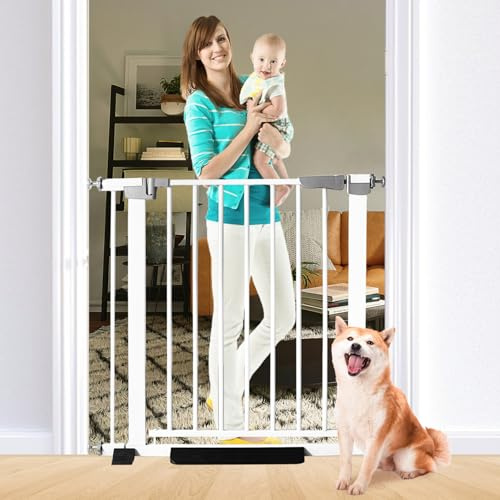 SHYUJAJIE 76 cm hög katt- och hundgrind, automatisk stängning, tryckmonterad, vit, legerat stål, 76 cm – 90 cm bred, baby- och husdjursskyddsgrind