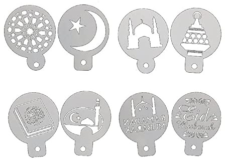 Lpitoy 8 Stück Eid Mubarak Keks-Kuchen-schablonen, Ramadan-schablonen-vorlagen, Formwerkzeuge Für Kekse, Kaffee, DIY Eid Mubarak Backen, Dessert-Dekoration