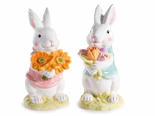 Gruppo Maruccia - Conigli Pasquali in Ceramica Dipinta - Addobbi per la Casa, Idea Regalo - Set da 2 - Altezza 23 cm