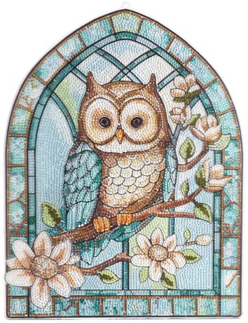 Ideen mit Herz Diamond-Painting-fönsterbild | Glaskonstutseende | dekoration och gör-det-själv | material: PET (uggla med gren)