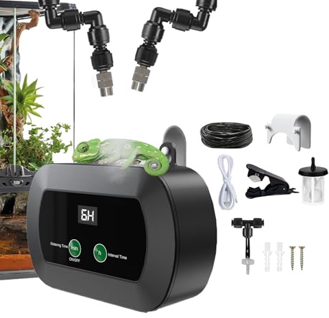 Hogvinnatil Luftbefeuchter für Terrarium, automatischer Luftbefeuchter für Reptilien mit Timer, 360° verstellbarer Zerstäuber für Amphibien und Eidechsen mit Luftdüsen