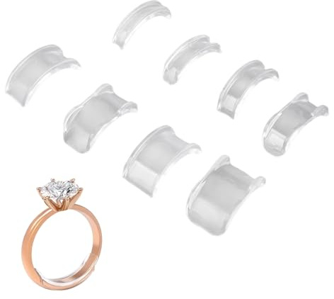 Nzexlyva Lot de 8 ajusteurs de taille de bague invisibles, réducteurs de bague pour bagues lâches, ajusteurs de tailles pour entretoises de bagues lâches, auto-adhésifs et transparents pour homme et