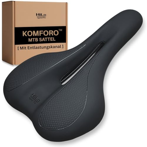 HiLo sports KOMFORO MTB E-cykel Cykelsadel för män och kvinnor [Ergonomisk cykelsits för e-cykel och cykel] Minnesskum stoppning – Cykelsadel med avlastningskanal