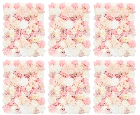 Künstliche Blumen Wand Kunstblumen Blumenwand 6 Stück Realistische Seidenblumen Gesteck mit Hortensien Rosen Dahlien für Hochzeit Dekoration Party Hintergrund Balkon Garten Innen Außen, DIY, 60x40 cm