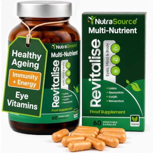 Healthy Ageing Multi-Nutrient CoQ10 100mg, Resveratrol, Lutein, Zeaxanthin | Eye Vitamins | Immunity & Energy | One a Day, 2 Month Supply | Vegan, UK Made, Gluten Free | Grapeseed OPC, Selenium, Zinc