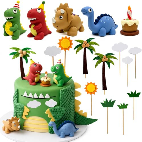 LIULINY 14 stycken dinosaurietårtdekorationer, dinosaurie tårttopper för födelsedag, dekorationer för dinosauriefödelsdagstårtor till födelsedagstårtor, fester och djurtematiska fester