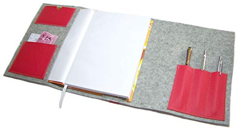 Kalender Organizer Kalenderhülle Hülle Einband Merino Wollfilz Filz mit Leder und Gummiband Farbwahl für Din A5 Buchkalender, Notizbuch, Buch