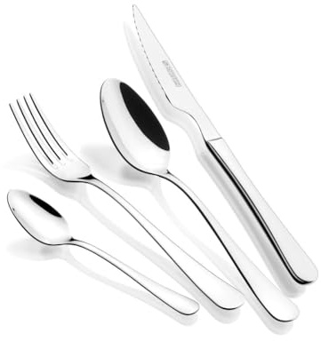 MONIX Trieste | Set cubiertos 24 piezas con cuchillo chuletero, acero inoxidable 18/10, acabado pulido brillante