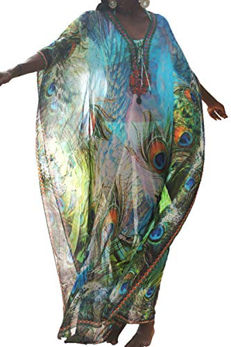 YOUKD Summer Print Floral Long Kaftan Bohemian Beach Swimsuit Cover Up Plus Size Dress for Women
