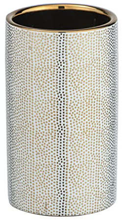 WENKO Zahnputzbecher Nuria, hochwertiger Zahnbürstenhalter für Zahnbürste und Zahnpasta aus edler Keramik mit luxuriös-strukturierter Oberfläche in Gold/Weiß, Ø 6,5 x 10,7 cm
