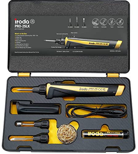 IRODA SOLDERPRO Cordless Soldering Iron Kit Type C 30W 3-in-1, 3200mAh Japanese Battery | USB Rechargeable Soldering Iron with Temperature Control | Rapid Heat Up | Taiwan Made (25LK)