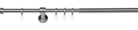 ondeco Gardinenstange ausziehbar 1-lauf, Vorhangstange Fenster Wand-Deckenmontage, Endstück Cap Komplettgarnitur Teleskopstange 16/19 mm mit Ringen Edelstahl-Optik 160-280 cm