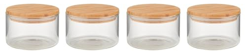 BUTLERS 4er-Set Vorratsglas 1,75l aus Borosilikatglas -WOODLOCK- Vorratsbehälter Set für die Küche, Glasdose mit Deckel | Vorratsdosen zur Aufbewahrung von Pasta, Kaffee, Tee, Müsli