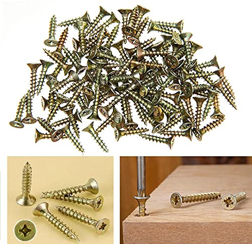 TERF® Multi Purpose Screws 2.5 X 20mm Pozi Flat Double Countersunk Zinc Yellow Screws For PVCu Wooden Timber Chipboard MDF and other similar types Screw Size 2.5 X 20mm - Pack of 200