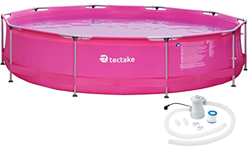 tectake® Swimming Pool, Aufstellpool Komplettset groß, Swimmingpool rund, Leichter Auf- und Abbau, Schwimmpool für Garten, Planschbecken groß Ø 360 x 76 cm - pink