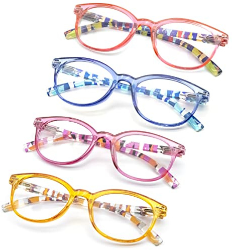 HEEYYOK Gafas de lectura mujer, lectores de color, marco retro redondo, bisagras de resorte que incluyen 4 bolsas