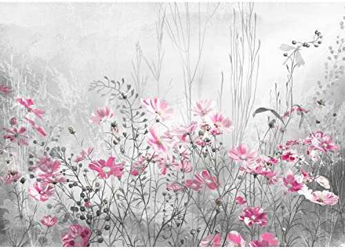 Runa Art Fototapete Blumenwiese Vintage 352 x 250 cm Vlies Tapeten XXL Moderne Wandtapete Wohnzimmer Schlafzimmer Grau Rosa 9564011c