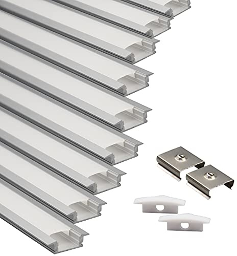 Eurekaled Profilo Alluminio da INCASSO 2 metri per Strisce LED con Copertura Opaca, Tappi e Ganci inclusi (10pz da 2 metri)