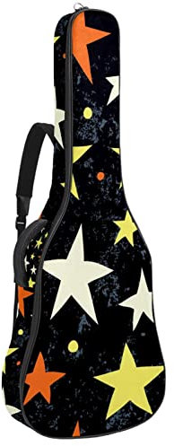 Akustikgitarrentasche Wasserdicht Gitarren Rucksack Dicke Weich Gepolstert Gelb Weiß Orange Stern Muster Nacht Konzertgitarre Tasche, Farbe1, 42.9x16.9x4.7 in, Taschen-Organizer