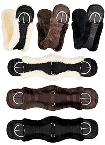 Equinate Westerngurt Classical mit echtem Lammfell - anatomischer Sattelgurt Western Bauchgurt 65 70 75 80 85 90cm Natur Braun Schwarz (90cm Natur)