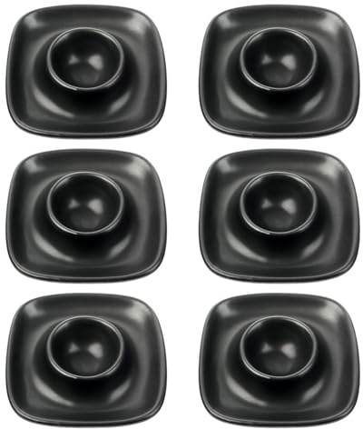 Schramm® 6 Stück Eierbecher Porzellan weiß oder schwarz quadratisch 9,5 x 9,5cm wählbar in 3 Eierhalter mit Ablage Eierständer, Farbe:schwarz