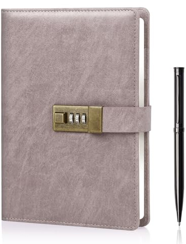 WEMATE Diary with Lock, A5 Journal with Lock 240 Pages, Locking Journal with Pen & Gift Box, Lockable Diary Planner Organizer for Men and Women, 8.6x5.8in Pinky Beige