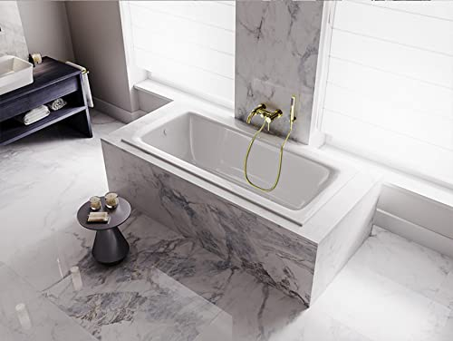ECOLAM® Badewanne Wanne Rechteck Talia Design Acryl weiß 140x70 cm + Ablaufgarnitur Ab- und Überlauf Automatik Füße Silikon Komplett-Set Wanne