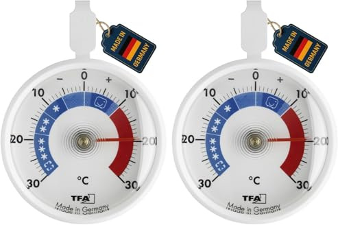 TFA Dostmann Thermomètre de refroidissement analogique, petit contrôle pratique pour réfrigérateur/congélateur L 72 x l 21 x H 95 mm (Lot de 2)