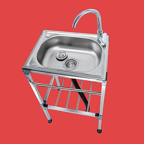Lavatoio Da Esterno Stazione Di Lavaggio A Mano Lavello Portatile Con Rubinetto per Acqua Calda E Fredda Lavello Cucina in Acciaio Inox Con Ripiano Portaoggetti Per Lavanderia Garage Seminterrato ( Si