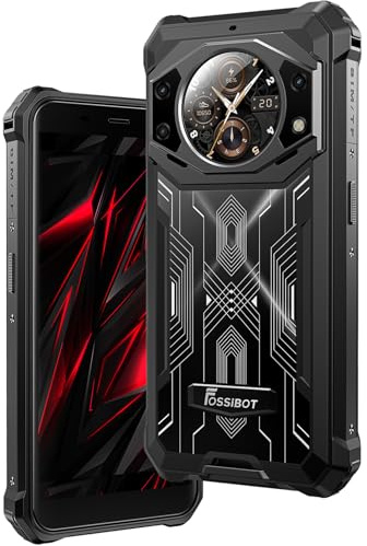FOSSiBOT 10600mAh Akku Outdoor Smartphone Ohne Vertrag F101 PRO, Helio 15GB 128GB, Funktionales Heckdisplay, 24MP Kamera, IP68 Robust Handy, Android 13, 5.45'' HD+, Dual-SIM, Fingerabdruck Schwarz