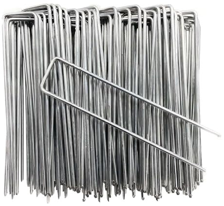 NINXANG Grapas de paisaje de 6 pulgadas, paquete de 50 estacas de jardín galvanizadas tipo U, grapas de césped para barrera de malas hierbas, valla de sujeción de tela, estacas a prueba de óxido,