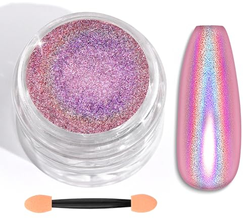 Saviland Chrome Nail Powder Set – Chrome Pulver Nägel Laser Pink Spiegeleffekt Laser Nail Art, Glitzer für Nägel Maniküre Dekoration Pulver mit Schwamm Sticks, Nagel Glitzer Pulver für Nagelkunstsalon